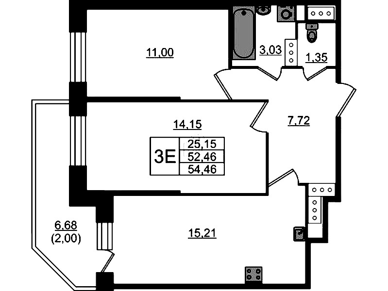 2-комнатная квартира 54.46 м², 17/23 эт., ЖК «Живи! В Рыбацком»